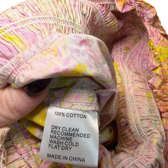 Jessie Zhao Astrid Marble Smocked Midi Dress Pink Yellow Size 2 NWT Cotton - Picture 3 of 6